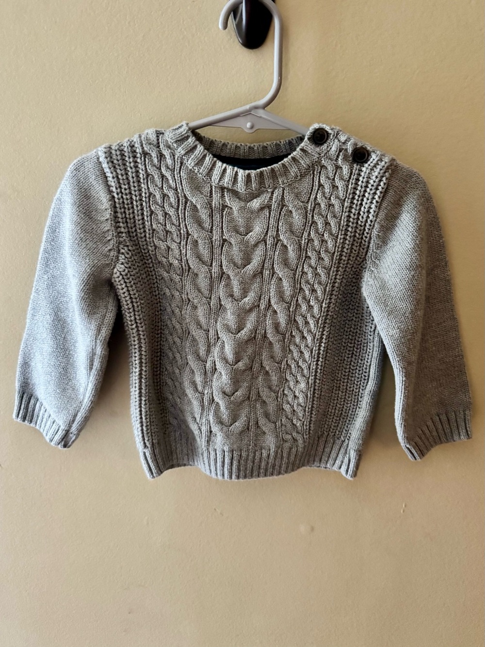 Gymboree Light Gray Cable Knit Crewneck Sweater with Shoulder Buttons